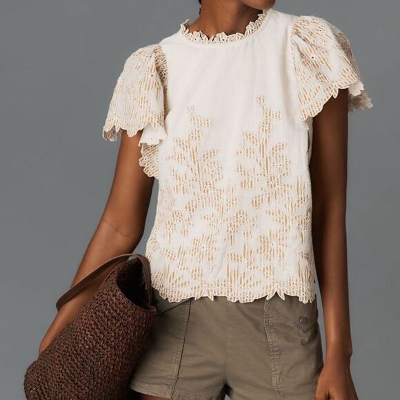 The Lainie High -Neck Lace Cutwork Blouse